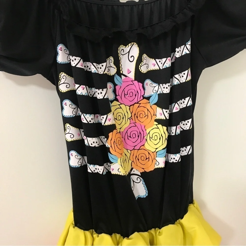 Fun world day of the dead girls kids multi color floral skeleton print dress